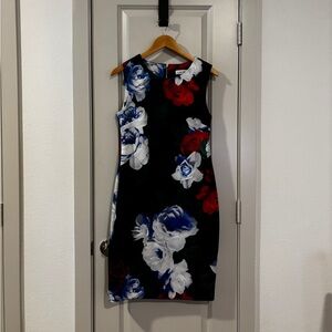 Calvin Klein Black Dress with Red and Blue Floral Design